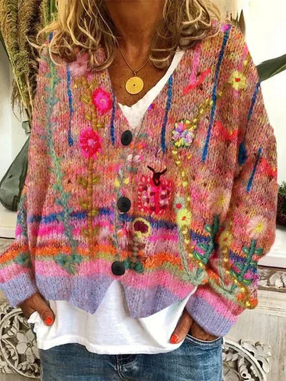 KS | Geblümte Strickjacke mit Knöpfen