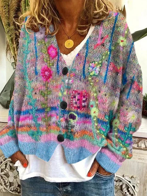 KS | Geblümte Strickjacke mit Knöpfen