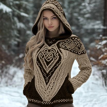 Women's Viking Wolf Style Celtic Thick Hooded Sweater artswardrobe