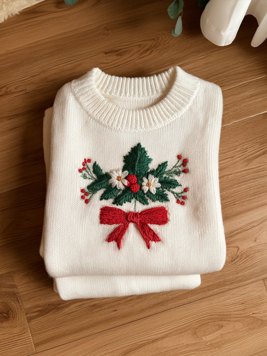 Christmas Elements Women's Round Neck Knit Sweater artswardrobe