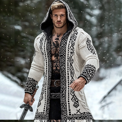 Men's Viking Tribal Pattern Jacquard Celtic Cozy Cardigan Sweater artswardrobe