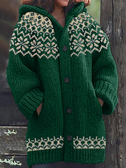 Vintage Jacquard Cozy Icelandic Knit Hooded Cardigan elevenforest