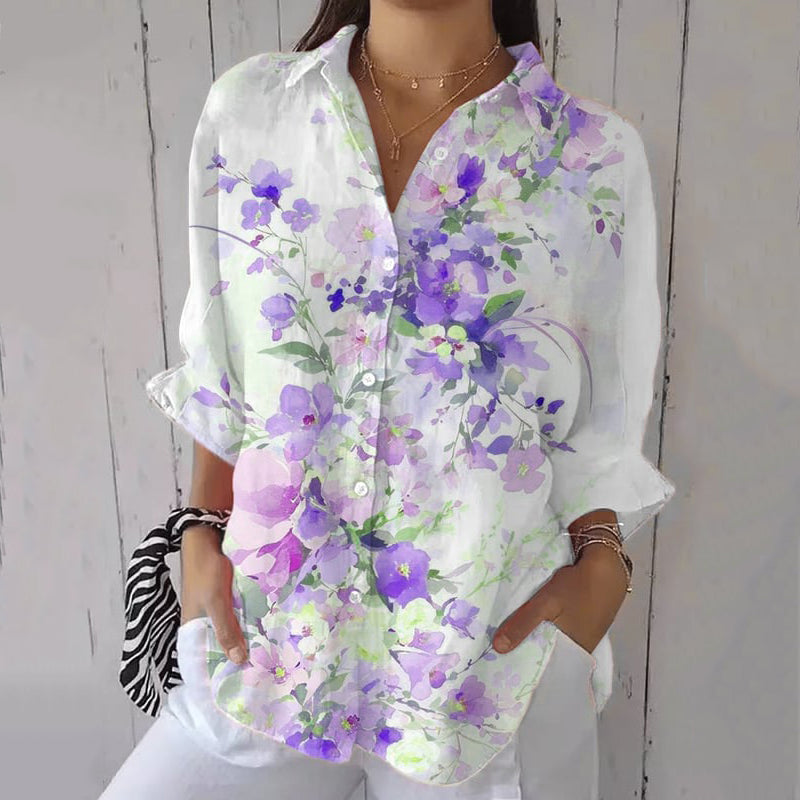 Vintage Floral Painting Art Button Casual Shirt artswardrobe