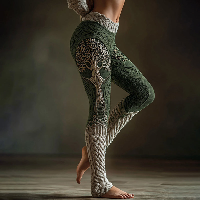 Vintage Viking Tree Of Life Celtic Knot Art Knit Cozy Leggings artswardrobe
