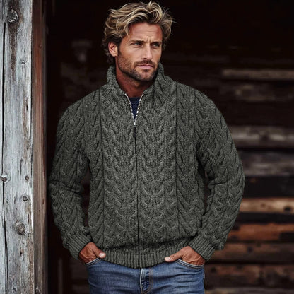 Men's Super Soft Honeycomb Zipper Aran Sweater artswardrobe