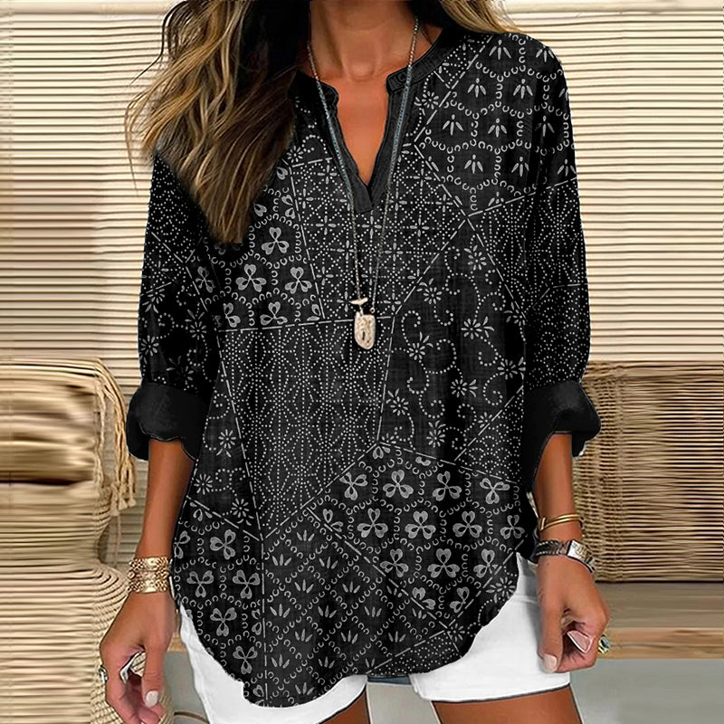 Comstylish Japanese Traditional Sashiko Patchwork Linen Tunic