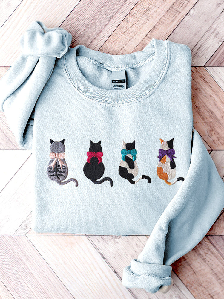 Cute Cat Embroidery Pattern Casual Sweatshirt elevenforest