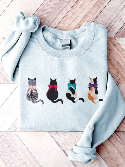 Cute Cat Embroidery Pattern Casual Sweatshirt elevenforest