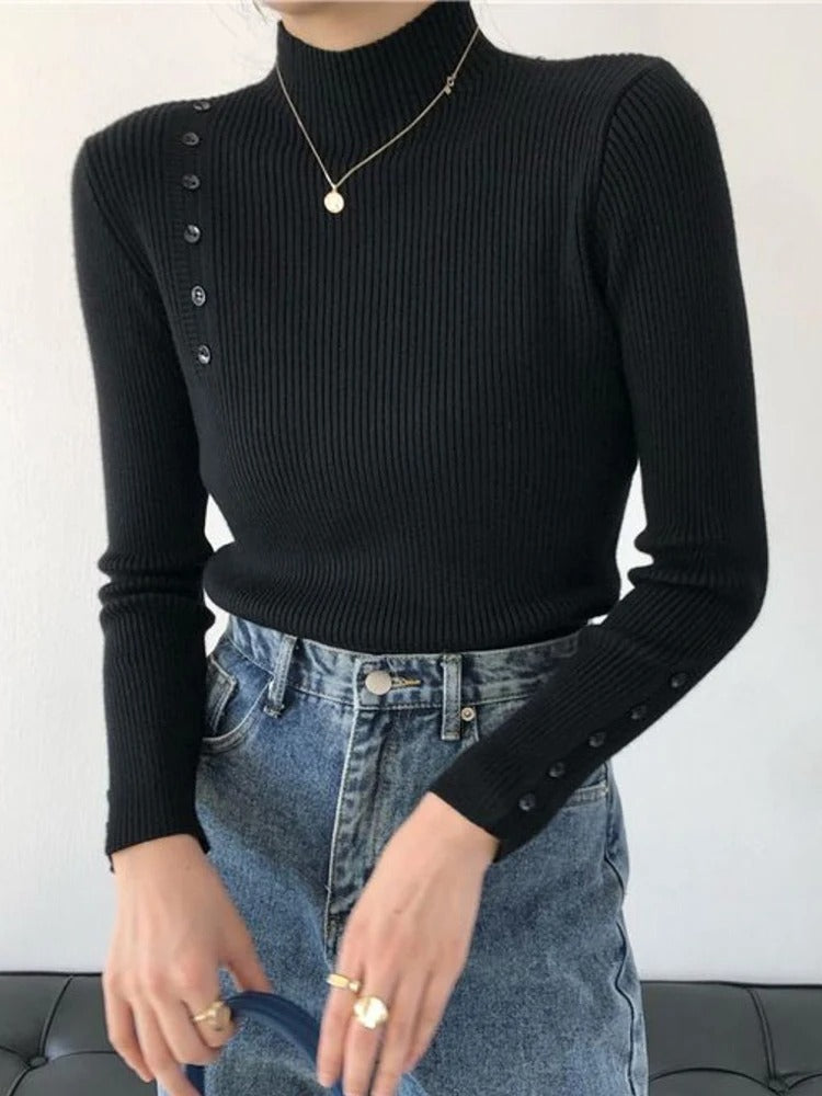 MW | MW – Eleganter Pullover mit Zierknöpfen und Stehkragen