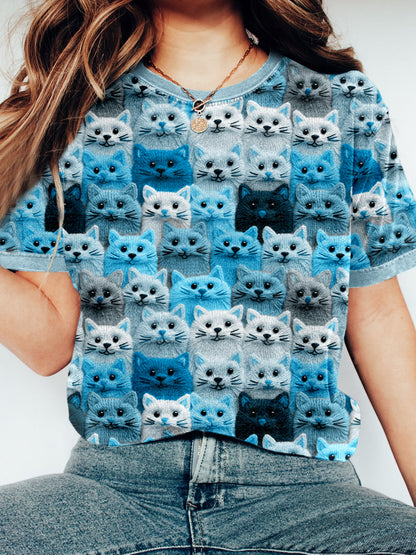 Colorful Cute Cats Embroidered Comfy T Shirt elevenforest