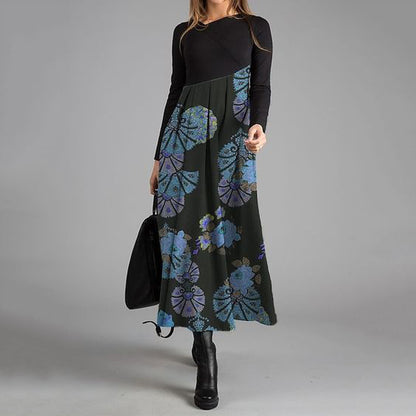 Elegant Flower Print Crew Neck Midi Dress elevenforest