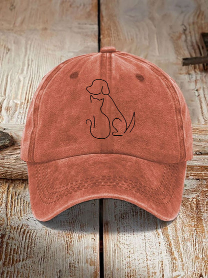 Unisex Casual Pet Dog And Cat Print Washed Hat elevenforest
