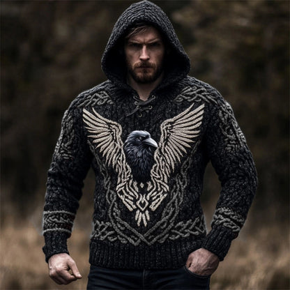 Men's Viking Raven Inspired Celtic Chunky Hooded Sweater elevenforest
