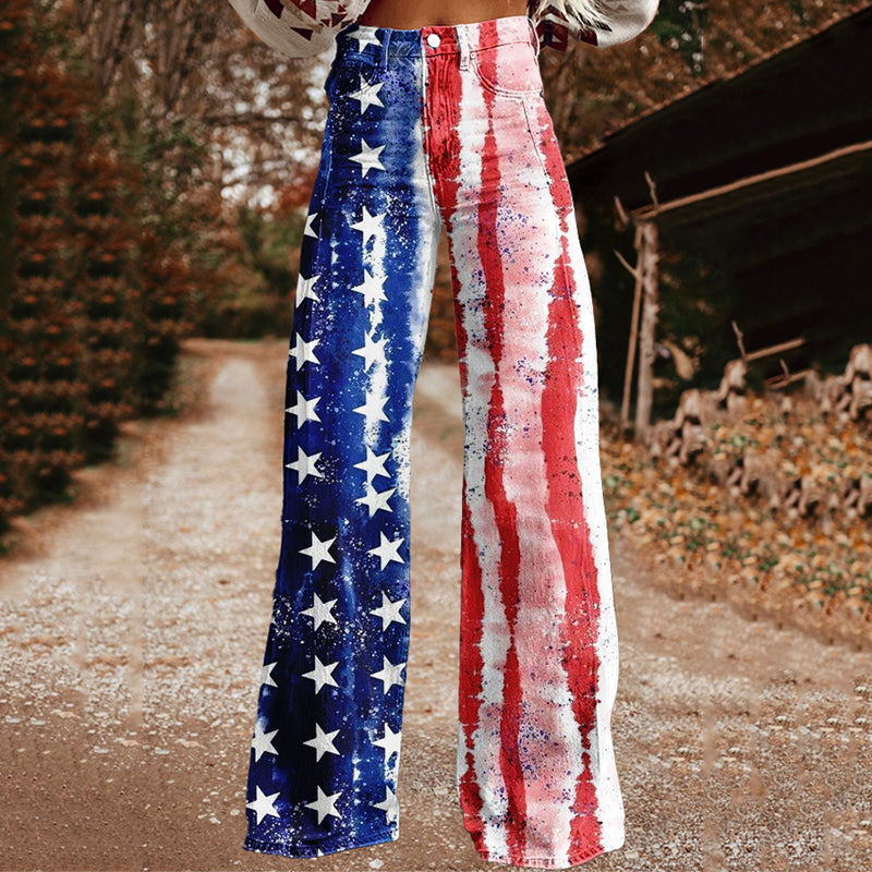 Women's Vintage Independence Day Floral Patch Jeans artswardrobe