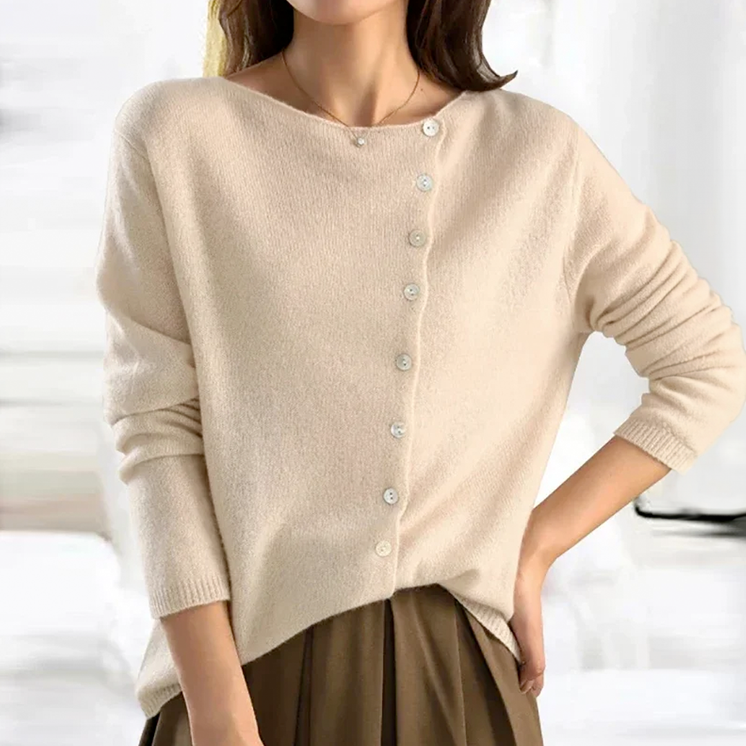 Baumwoll-Kaschmirmix-Strickjacke mit asymmetrischem Knopfverschluss in Anthrazit