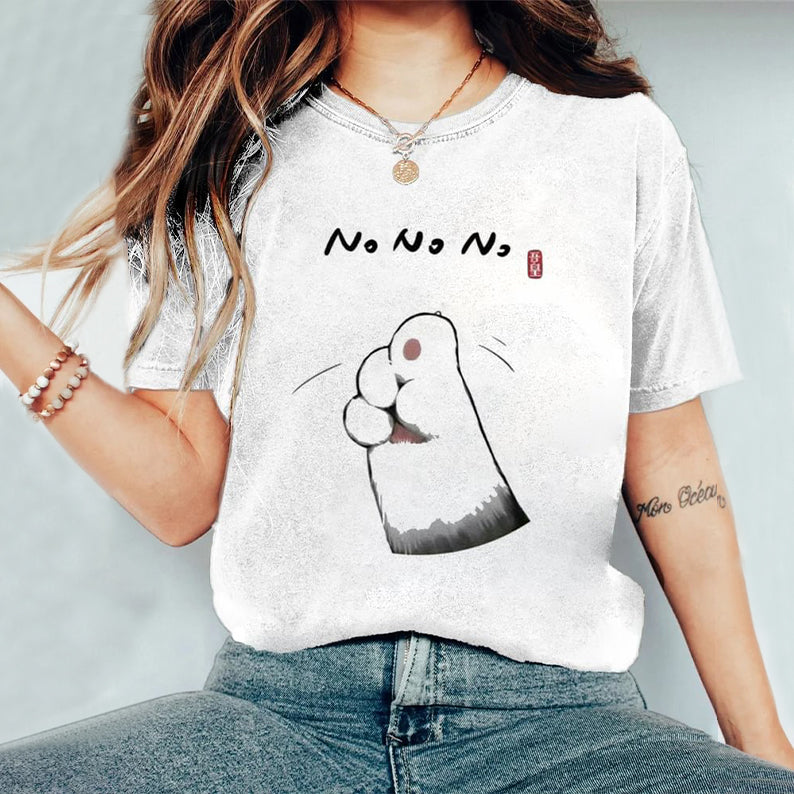 Vintage No No No Cute Cat Hand Art Print Ombre Japanese Art Round Neck Short Sleeve T-Shirt elevenforest