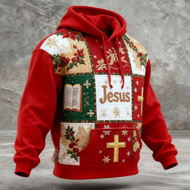 Comstylish Men's Vintage Christmas Faith Print Long Sleeve Casual Hoodie