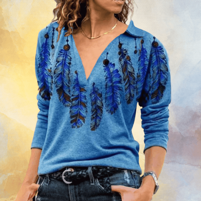 MW | Blauer Pullover mit Federmuster