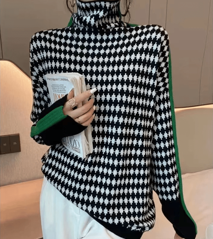 MW | Eleganter Pullover mit schwarz-weißem Karomuster