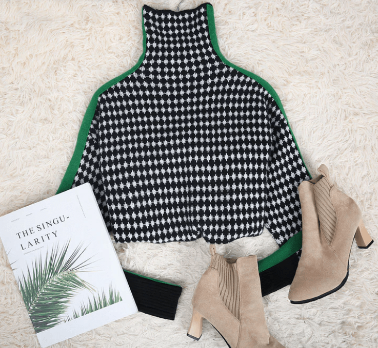 MW | Eleganter Pullover mit schwarz-weißem Karomuster