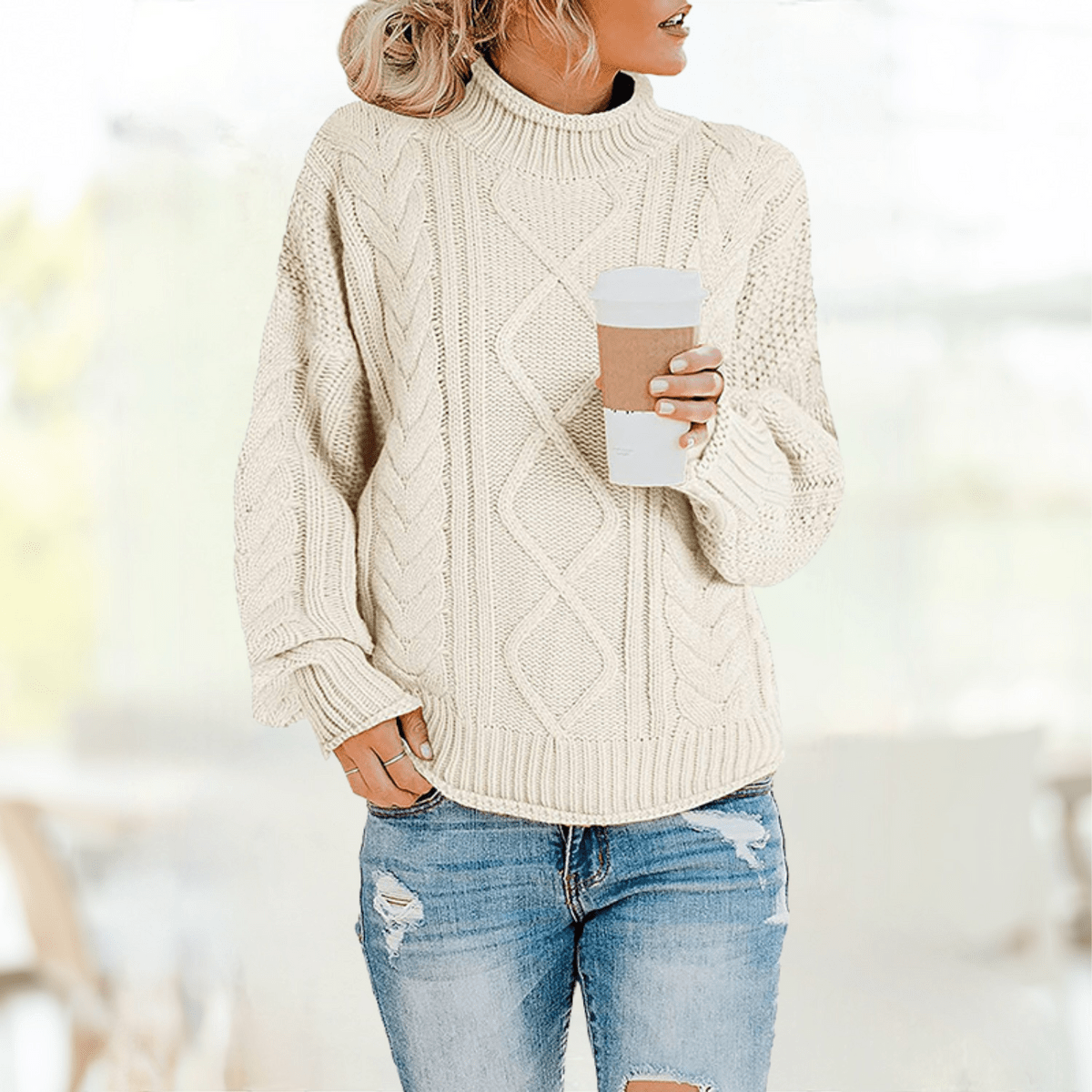 MW | Beige Stylischer Rollkragenpullover