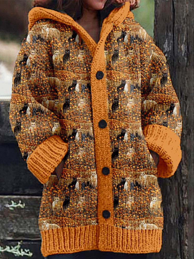 Cats Flower Embroidered Cozy Hooded Cardigan artswardrobe