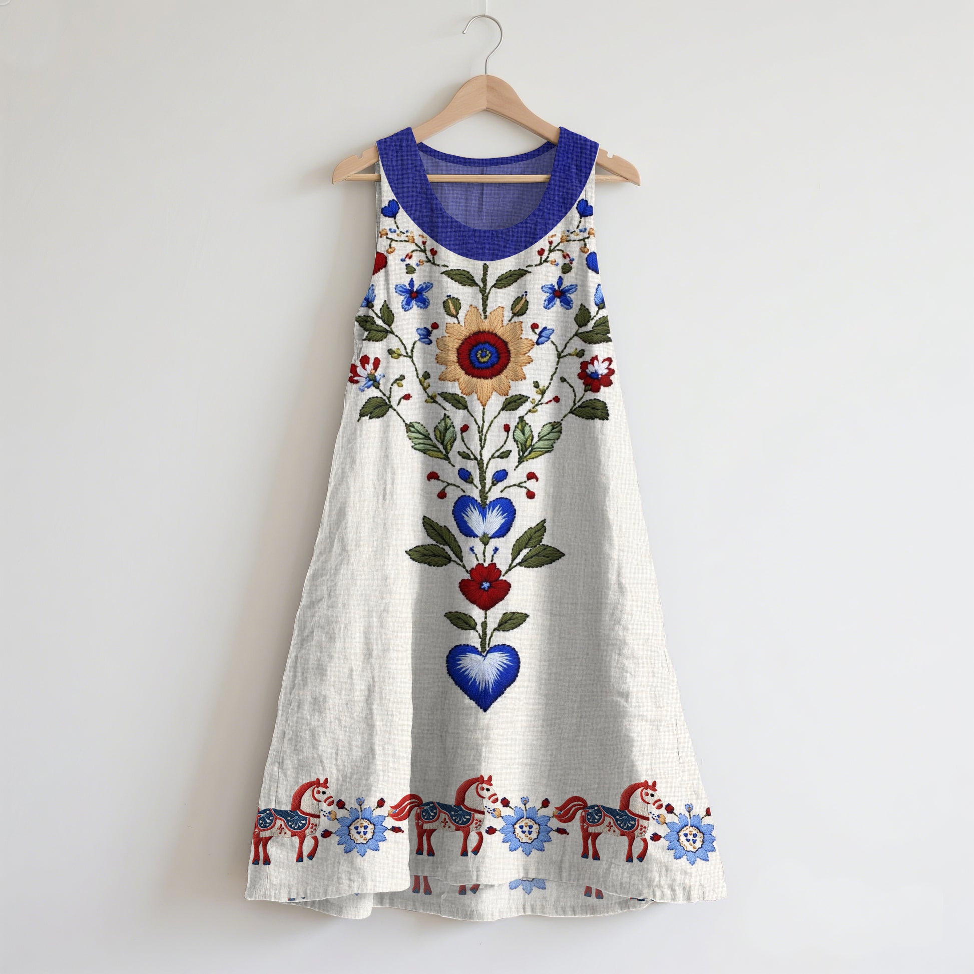 Vintage Swedish Floral Art Linen Tank Dress artswardrobe