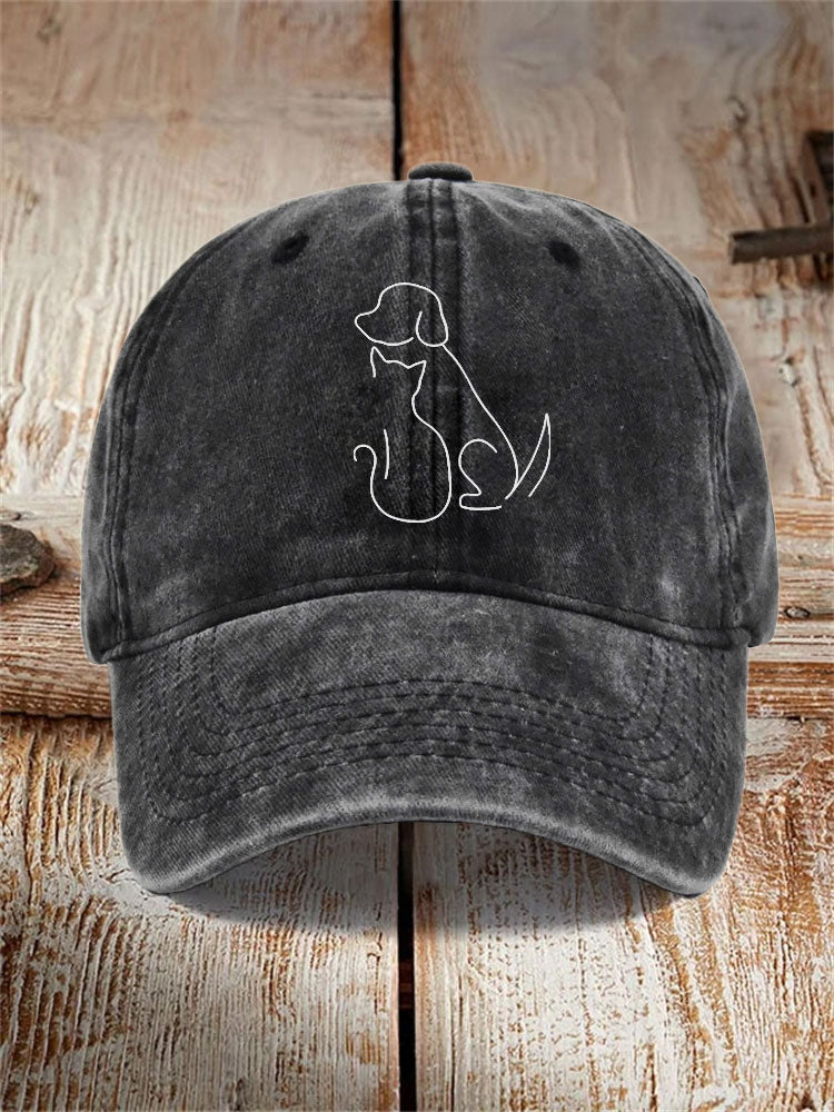 Unisex Casual Pet Dog And Cat Print Washed Hat elevenforest