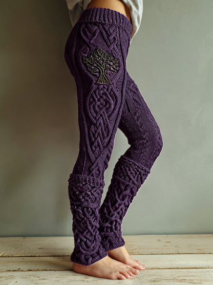 Vintage Viking Tree Of Life Celtic Knot Knit Jacquard Cozy Leggings artswardrobe