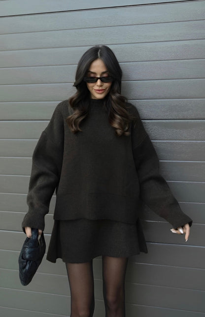 Baumwollpullover-Kleid in einfarbigem Burgunder-Design