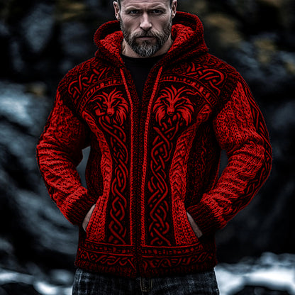 Men's Viking Wolf Style Celtic Thick Zip Hooded Sweater elevenforest