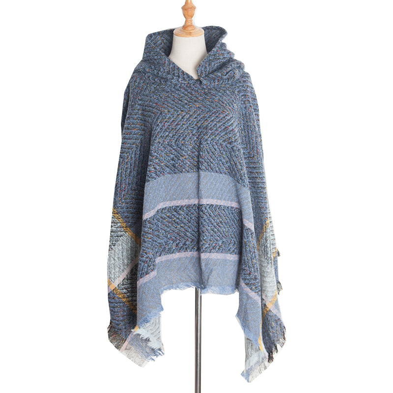 Vintage Herringbone Hooded Pullover Shawl elevenforest