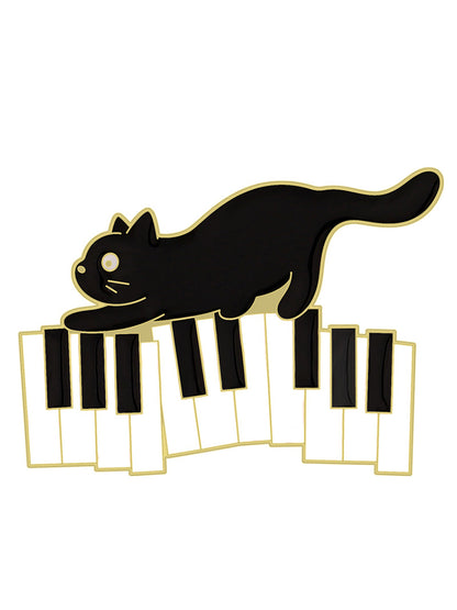 Lovely Black Cat Music Note Brooch elevenforest