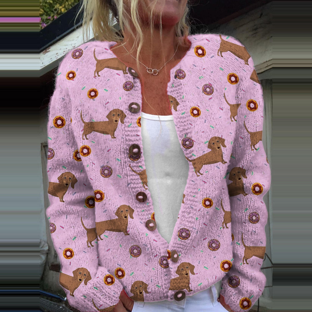 Comstylish Cute Dachshund Print Knitted Cardigan