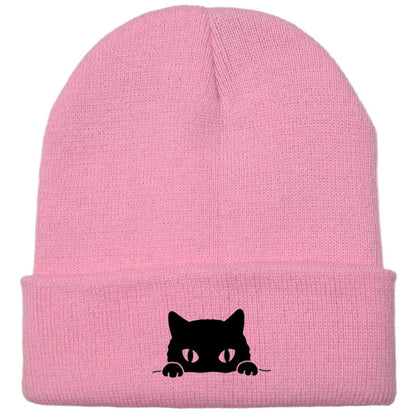 Comstylish Unisex Cartoon Black Cat Print Coldproof Knitted Hat