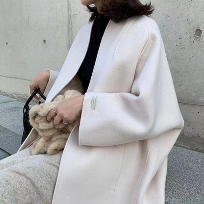 Elegant coat long solid color straight coat