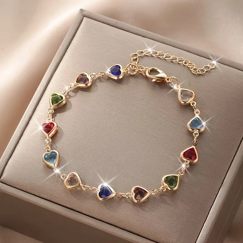 Colorful Heart Gold Bracelet