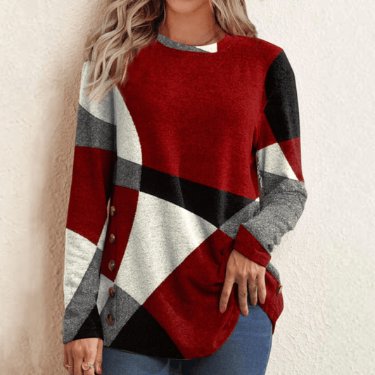 MW | Pullover mit rotem Blockmuster