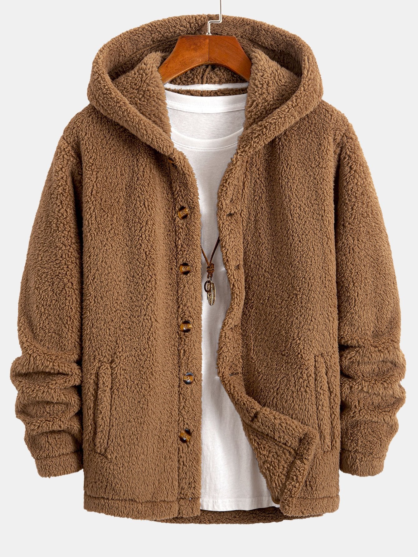 MW | Ravo™ Jacke aus kuscheligem Teddyfleece mit Kapuze und Knopfverschluss.