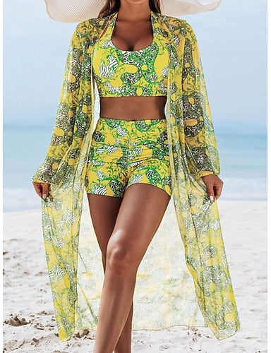 Bikini 3 Piece Swimsuit Shorts Slim Backless Vacation Beach Wear Halter Neck Sleeveless Bathing Suits