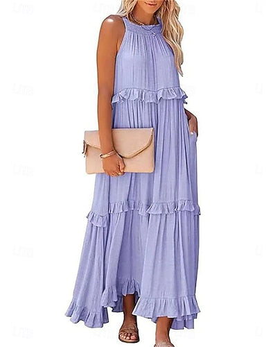 Maxi Dress White Dress Beach Dress Swing Dress Daily Outdoor Beach Loose Fit Plain Sleeveless Crew Neck Blue White Yellow Pink Summer Spring