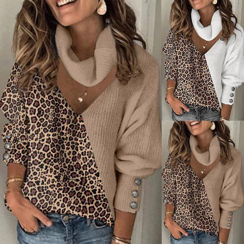 MW | Leopardenmuster-Patchwork-Strickpullover 2024