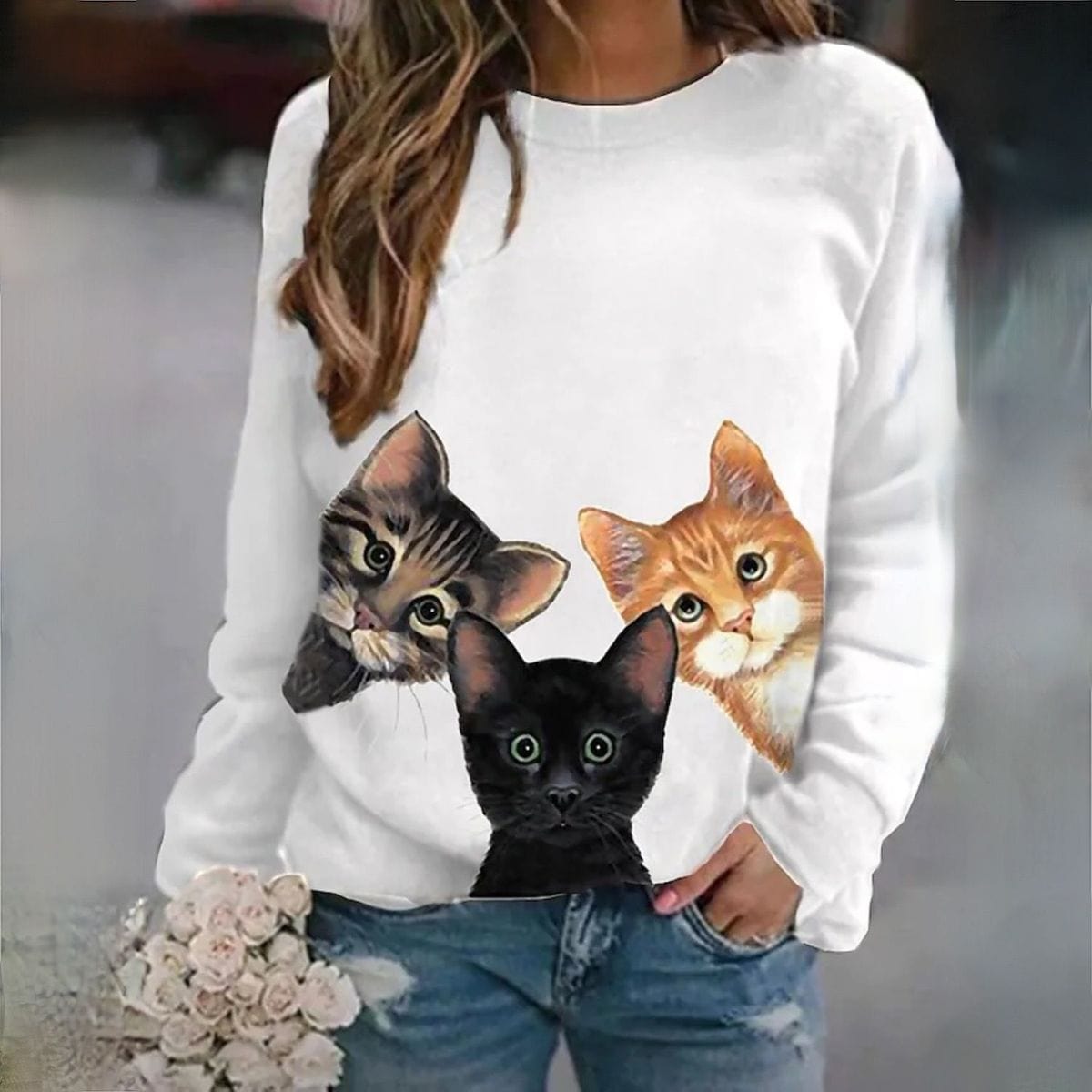 MW | Eleganter Pullover mit Katzenprint