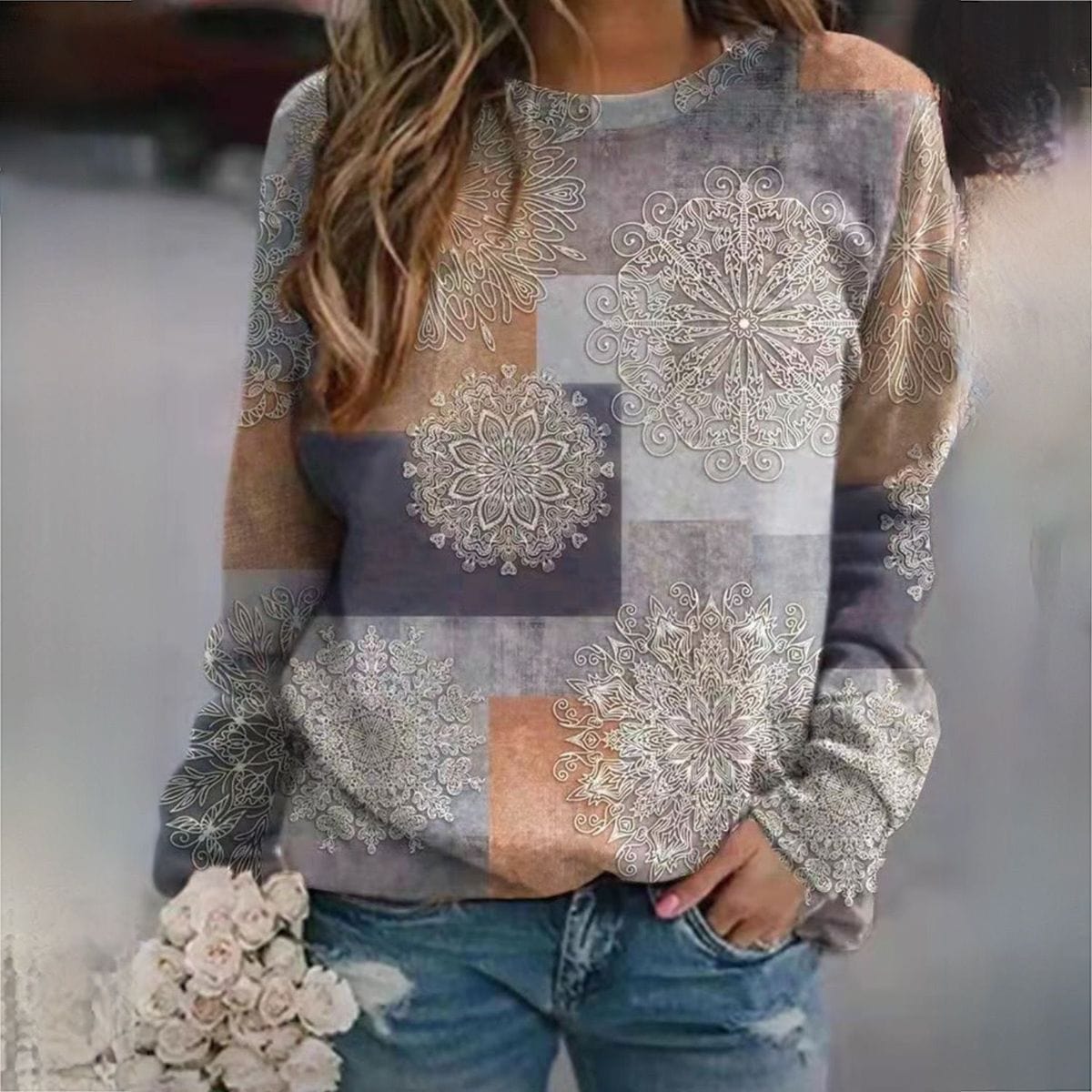 MW | Pullover mit elegantem Blockdruck