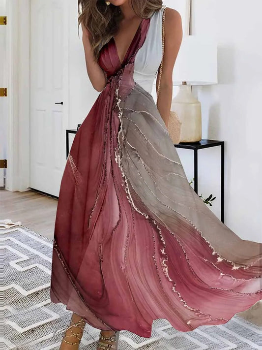 MW | V-Ausschnitt ärmelloses Maxikleid