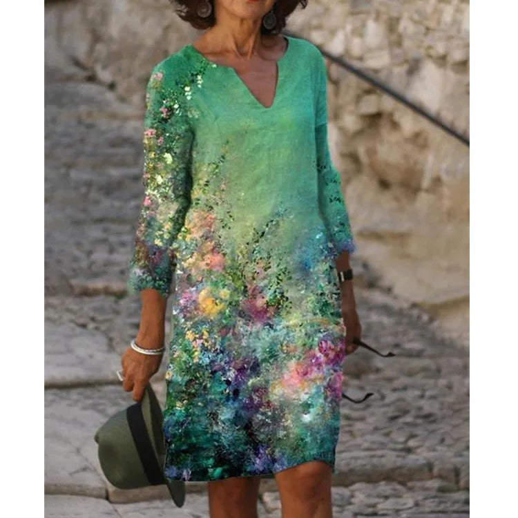 MW | Midikleid mit V-Ausschnitt und Blümchenmuster