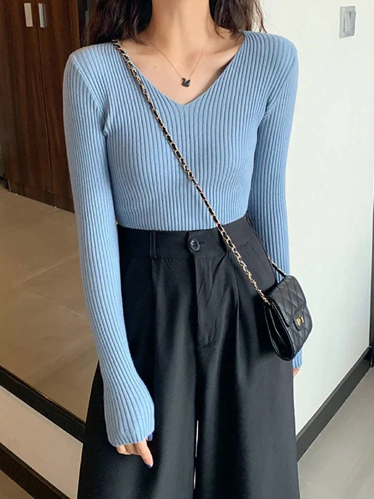 MW | Basic Strick-V-Ausschnitt-Pullover