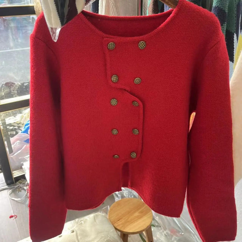 MW | Damen Pullover mit doppelreihiger Knopfleiste