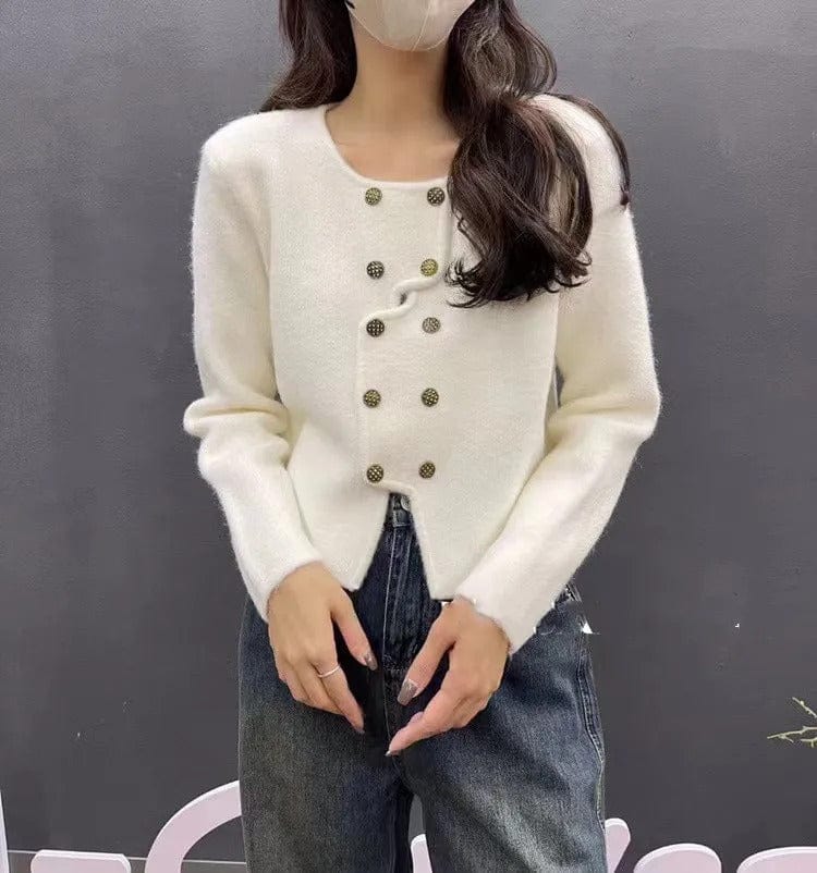MW | Damen Pullover mit doppelreihiger Knopfleiste