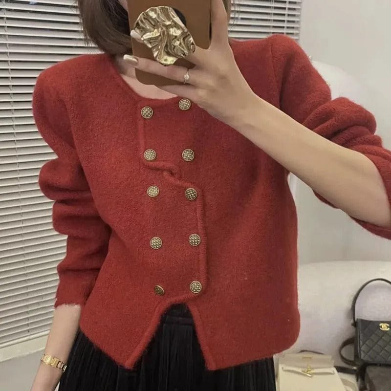 MW | Damen Pullover mit doppelreihiger Knopfleiste